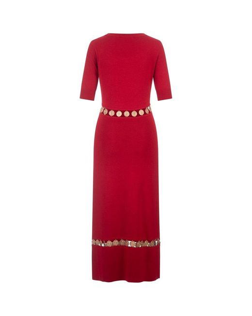 Rabanne Red Embellished Knitted Midi Dress