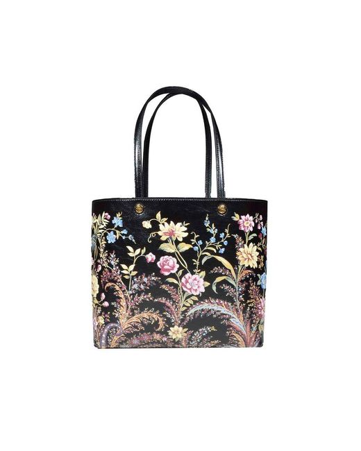 Etro Black Large Essential Floral-printed Top Handle Bag