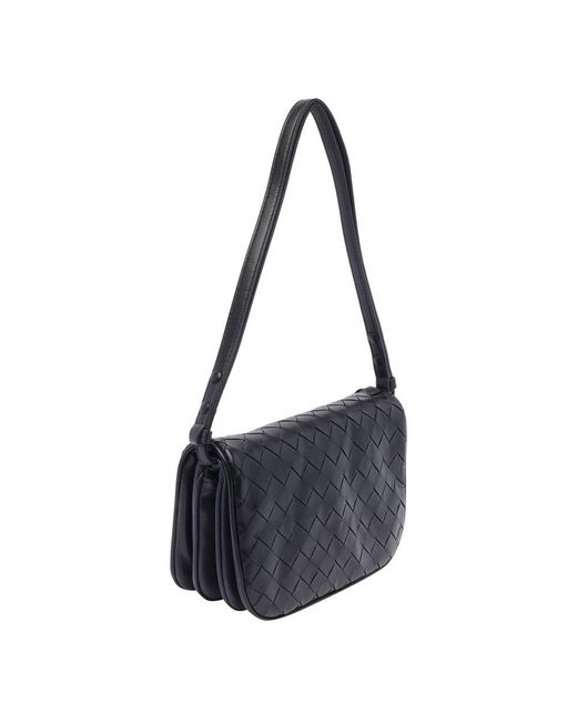 Bottega Veneta Black Intrecciato Foldover Top Shoulder Bag