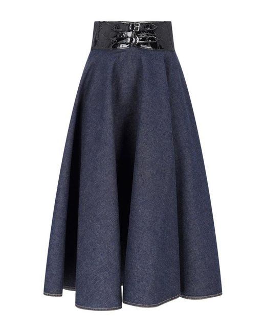 Alaïa Blue Denim Long Skirt