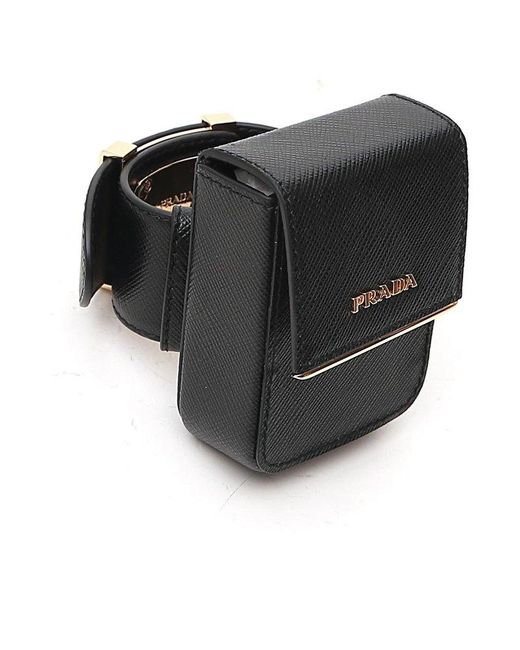 Prada Black Saffiano Leather Pouch Bracelet