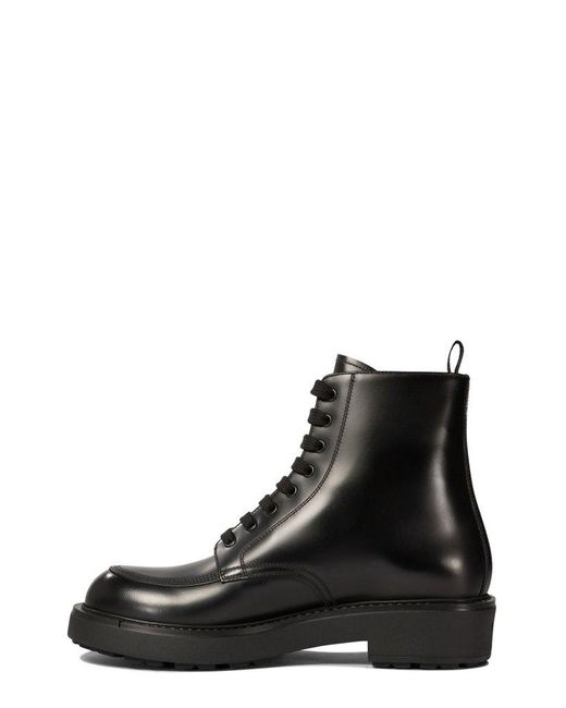 Prada Black Triangle-Logo Lace-Up Ankle Boots for men