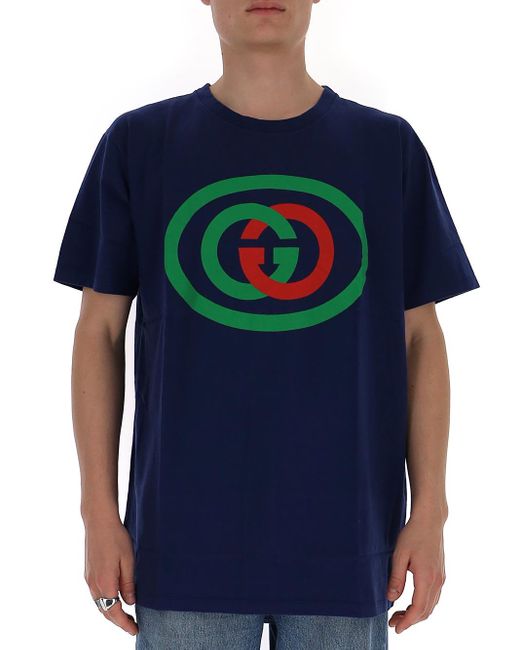 Gucci Blue Oversize T-shirt With Interlocking G for men