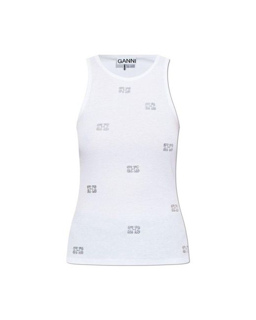Ganni White Top With Shimmering Logo