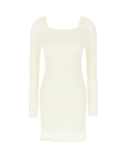 Tom Ford White Open-knit Long-sleeved Mini Dress