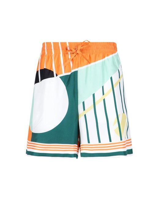 Casablancabrand Blue Drawstring Abstract Printed Court Shorts for men
