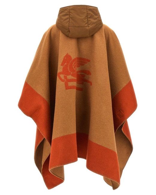 Etro Brown Logo Hooded Cape Capes