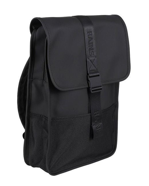 Rains Black Logo Detailed Buckle Fastened Backpack for men
