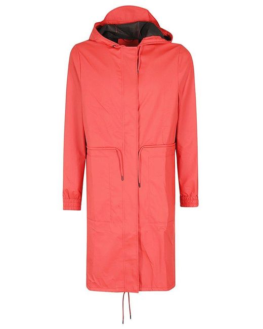 Rains Red Drawstring Hooded Coat