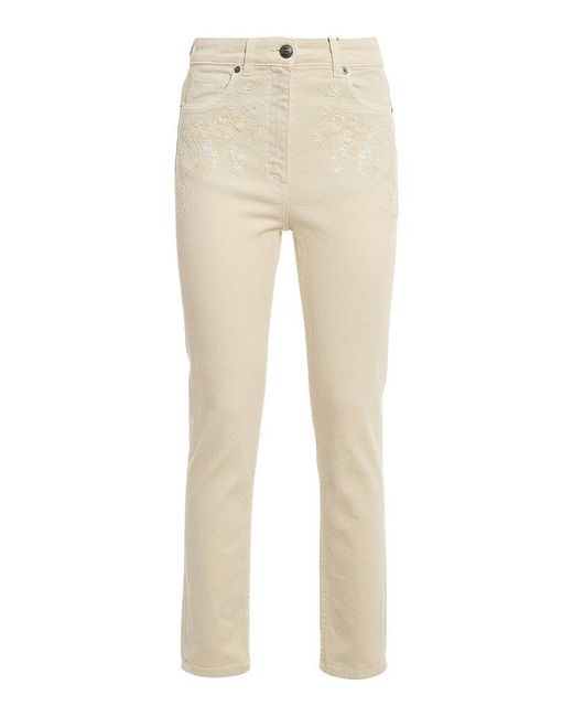 Etro Natural Embroidered Detailed Skinny Jeans