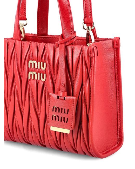 Miu Miu Red Matelassé Small Tote Bag