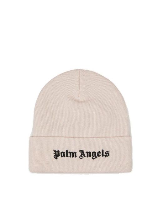 Palm Angels Natural Logo Embroidered Knit Beanie for men