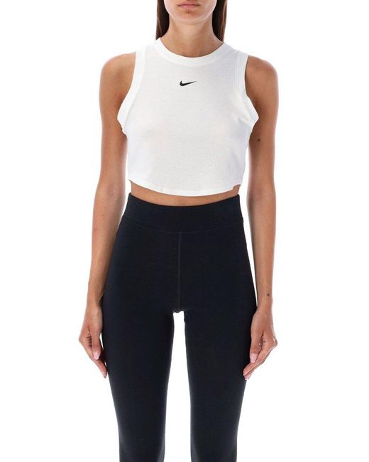 Nike Blue Logo-embroidered Ribbed Sleeveless Cropped Top