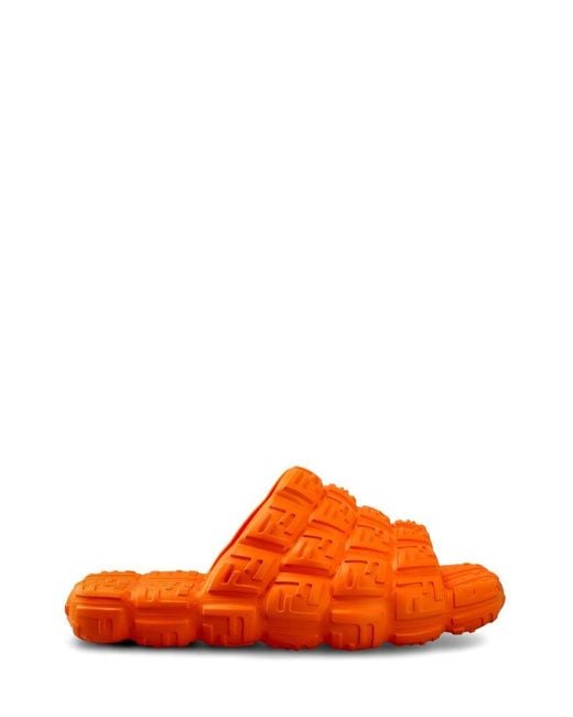 Fendi Orange Logo Embossed Cloud Slides for men