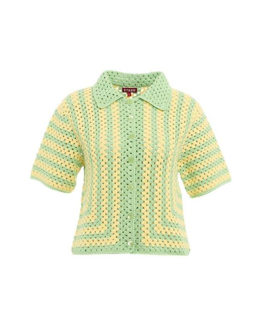 Staud Yellow Crochet-knit Short-sleeved Shirt