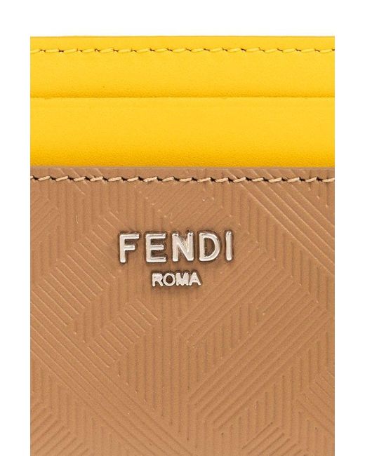 Fendi Yellow Leather Card Holder, for men