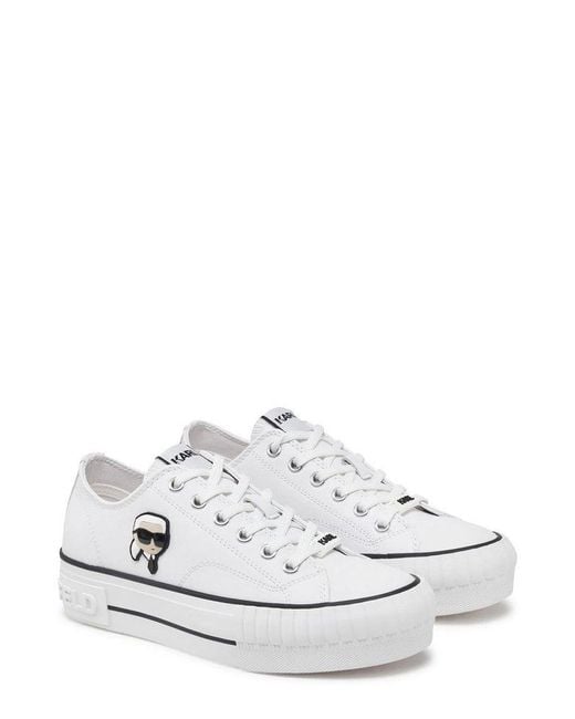 Karl Lagerfeld White Round-Toe Lace-Up Sneakers