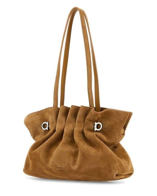 Ferragamo Brown Gather Detailed Shoulder Bag