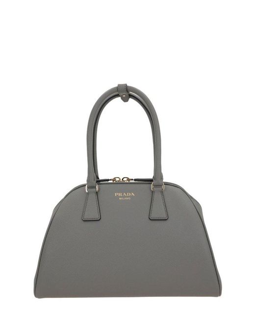 Prada Gray Saffiano Zipped Medium Tote Bag