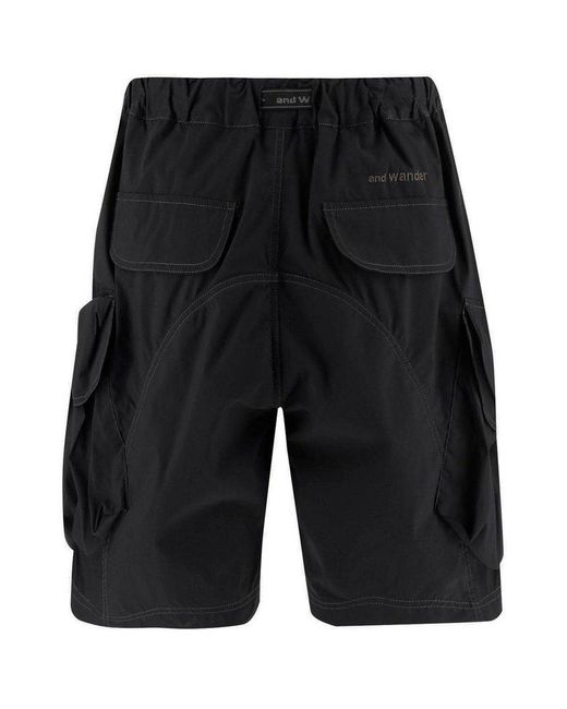 And Wander Black Belted Cargo Shorts for men