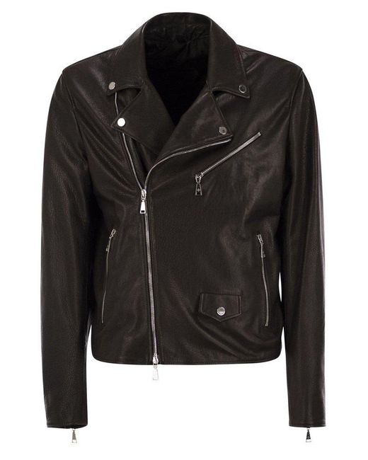 Tagliatore Black Franklin Leather Biker Jacket for men