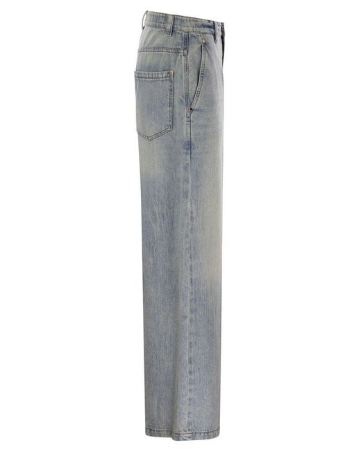 Brunello Cucinelli Gray Embellished Soft Denim Low Slung Trousers