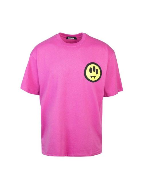 Barrow Pink Logo Printed Crewneck T-shirt for men