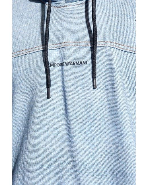 Emporio Armani Blue Hoodie With Logo, for men