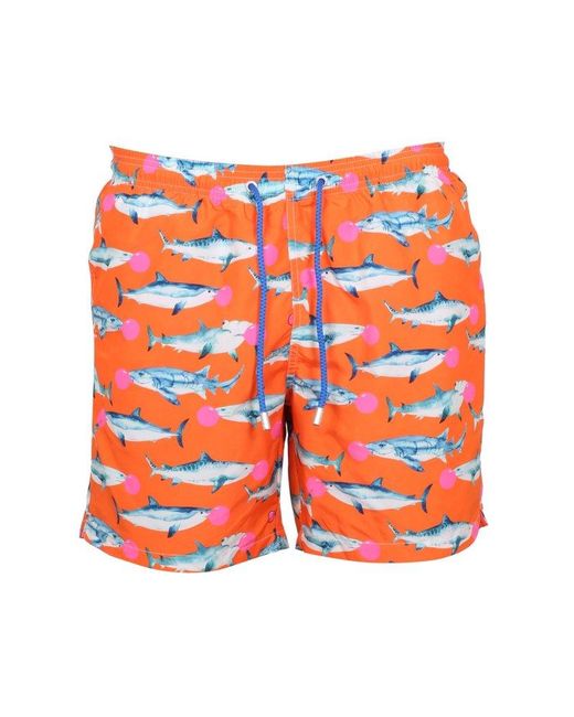 Mc2 Saint Barth Orange Shark Big Babol Swimsuit for men