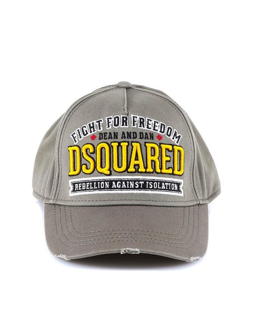 DSquared² Gray Logo Embroidered Distresed Baseball Cap for men