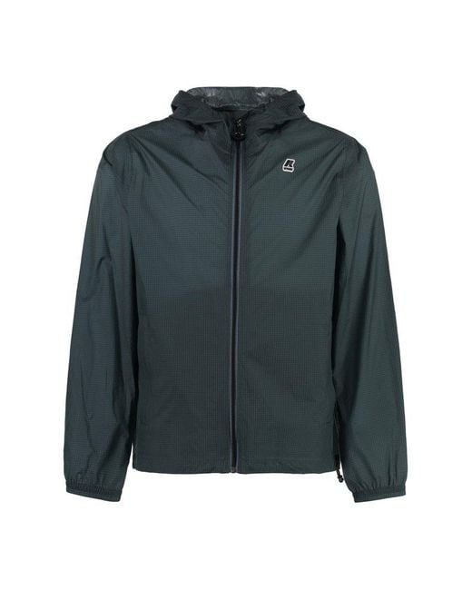 K-Way Green Cleon Logo Patch Hooded Jacket for men
