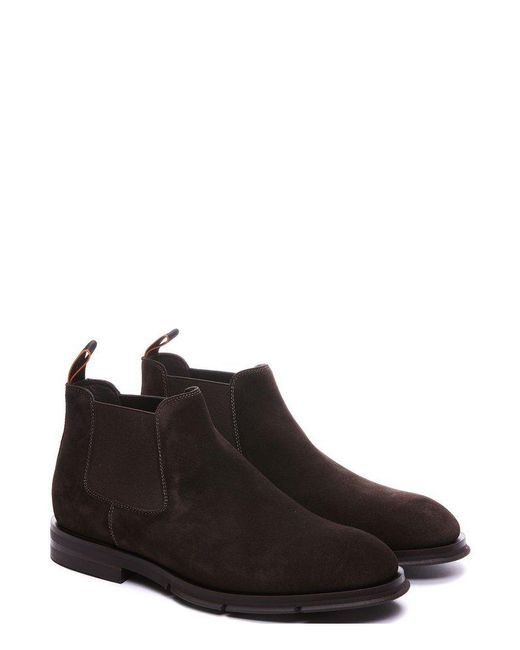 Santoni Brown Round Toe Ankle Boots for men