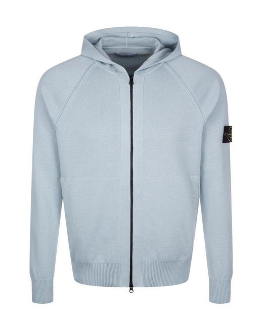 Stone Island Blue Logo Patch Zip Up Hoodie for men