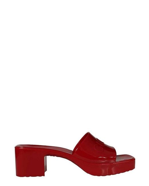 Gucci Logo Slide Sandals in Red | Lyst