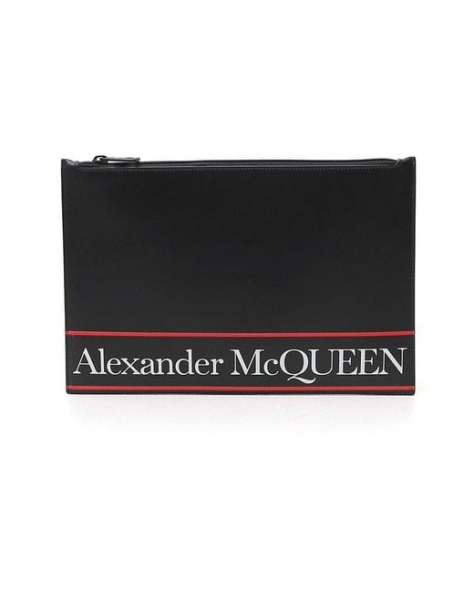 Alexander McQueen Black Logo Printed Clutch Bag for men