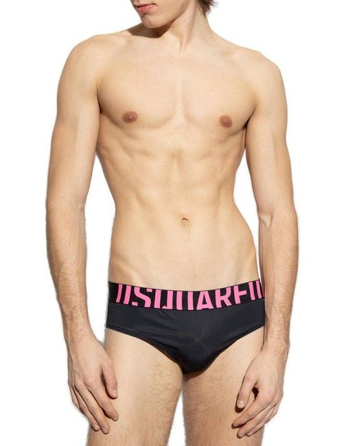 DSquared² Red Logo Waist Swim Briefs for men