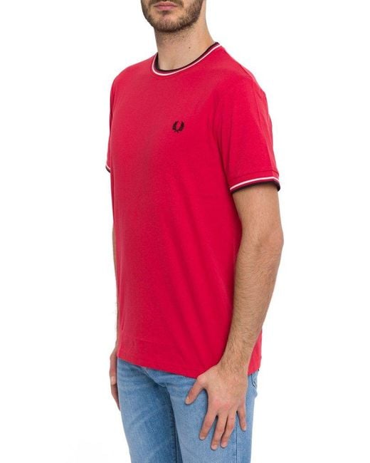Fred Perry Red Twin Tipped Crewneck T-shirt for men