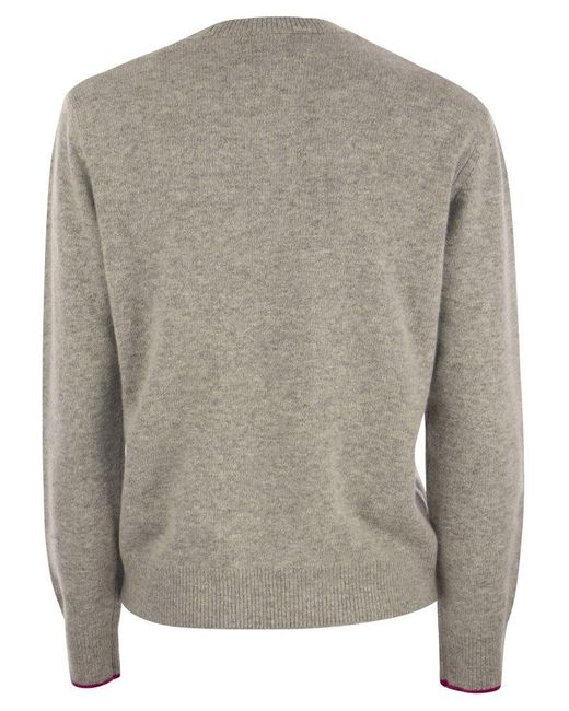 Mc2 Saint Barth Gray Wool And Cashmere Blend Jumper With La Vedo Grigia Embroidery
