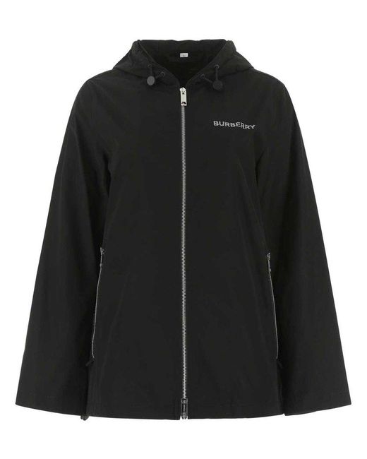 Burberry Synthetic Zip-up Hooded Cape Jacket in Black | Lyst UK
