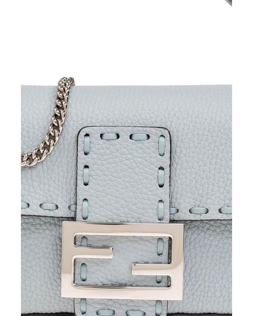 Fendi Gray Baguette Mini Logo Plaque Tote Bag