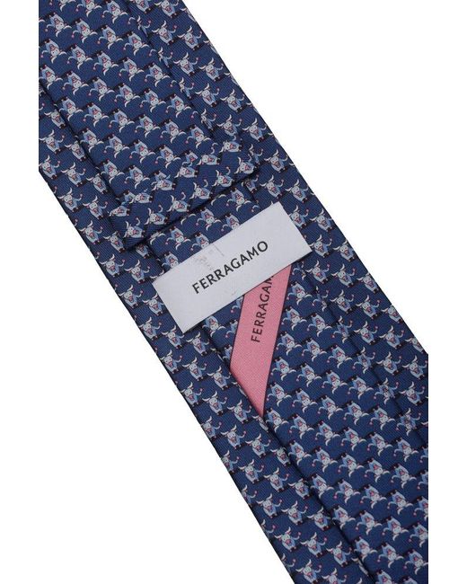 Ferragamo Blue Pattern Printed Tie for men