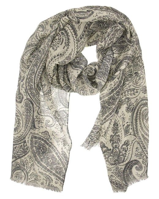 Etro Gray Paisley Wool And Silk Scarf