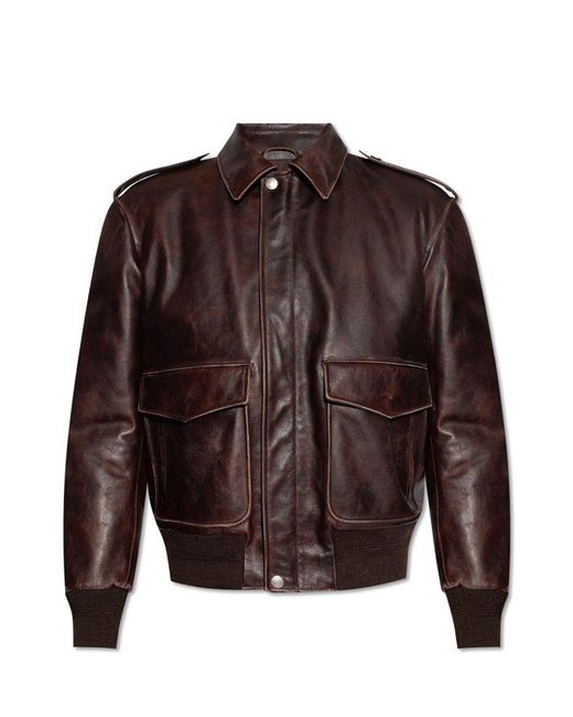 Bally Brown Leather Jacket With Vintage Effect for men