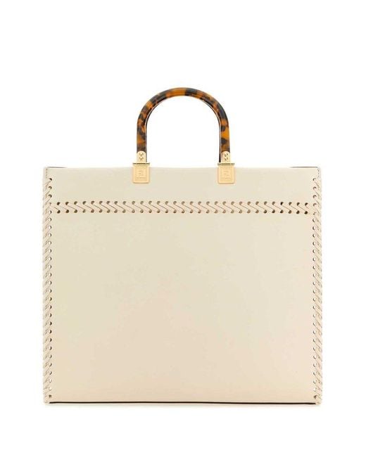 Fendi Natural Ivory Leather Medium Sunshine Shopping Bag