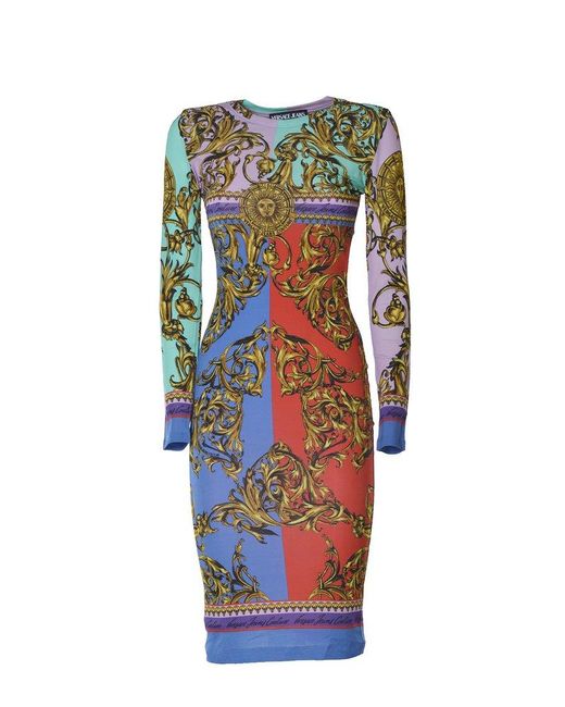 Versace Jeans Couture Garland Sun Regalia Baroque Long-sleeved Dress | Lyst