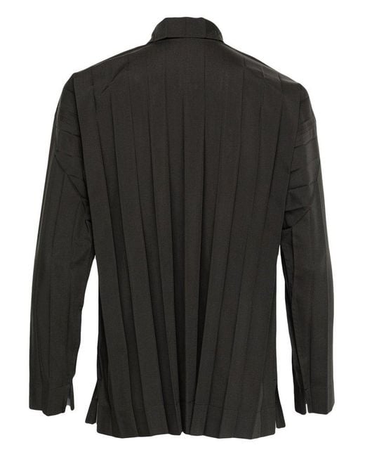 Homme Plissé Issey Miyake Black Collared Pleated Shirt for men