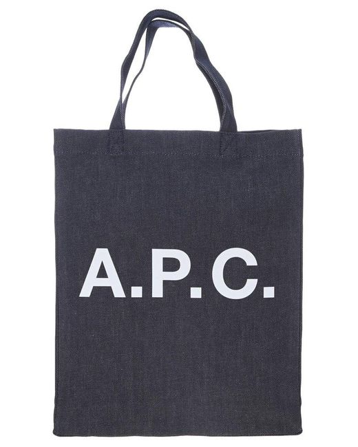 A.P.C. Blue Logo Print Tote Bag for men