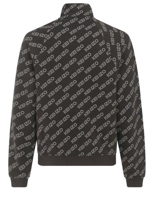 KENZO Gray Logo-Printed Funnel-Neck Zipped Jacket for men