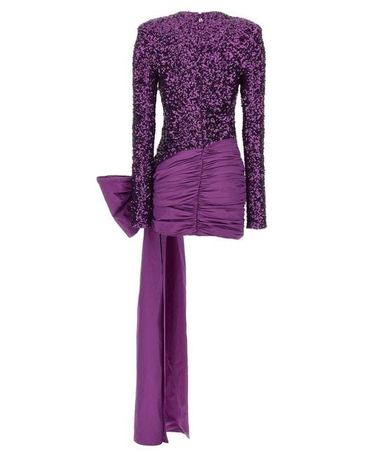 ROTATE BIRGER CHRISTENSEN Purple Oversize-bow Sequinned Minidress