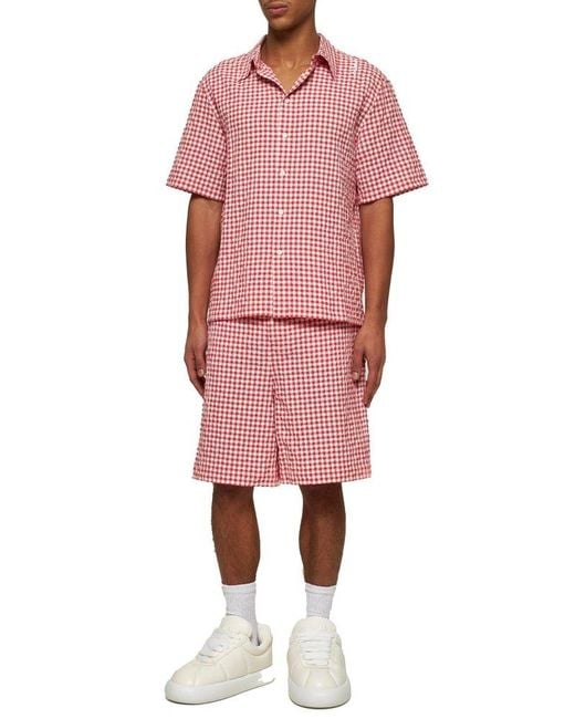 Marni Red Checked Drawstring Shorts for men